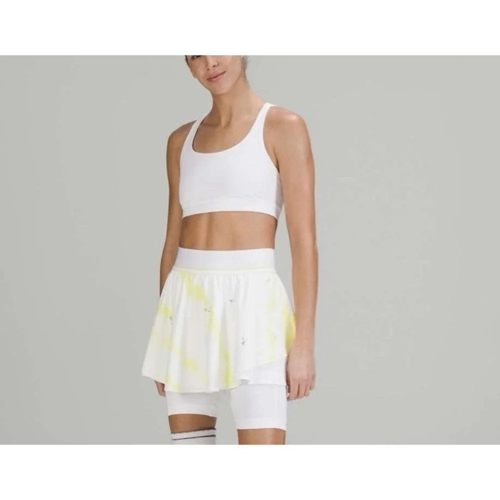 Lululemon‎ Court Rival High Rise Skirt Extended Shorts Liner Lemon White Tennis